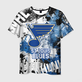 Мужская футболка 3D с принтом Сент-Луис Блюз в Санкт-Петербурге, 100% полиэфир | прямой крой, круглый вырез горловины, длина до линии бедер | blues | hockey | nhl | st. louis | st. louis blues | usa | блюз | нхл | сент луис | сент луис блюз | спорт | сша | хоккей | шайба