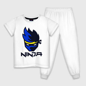 Детская пижама хлопок с принтом FORTNITE NINJA в Санкт-Петербурге, 100% хлопок |  брюки и футболка прямого кроя, без карманов, на брюках мягкая резинка на поясе и по низу штанин
 | Тематика изображения на принте: fortnite | fortnite 2 | fortnite x | marshmello | ninja | ninja hyper streamer | ninja streamer | streamer | tyler blevins | маршмелло | ниндзя | фортнайт | фортнайт 2 | фортнайт глава 2
