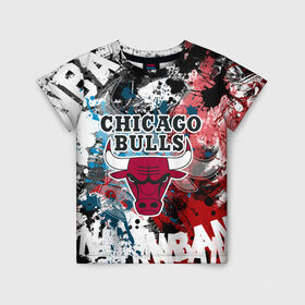 Детская футболка 3D с принтом Чикаго Буллз в Санкт-Петербурге, 100% гипоаллергенный полиэфир | прямой крой, круглый вырез горловины, длина до линии бедер, чуть спущенное плечо, ткань немного тянется | Тематика изображения на принте: bulls | chicago | chicago bulls | nba | баскетбол | буллз | нба | чикаго | чикаго буллз