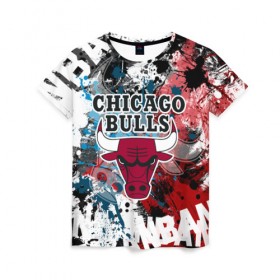 Женская футболка 3D с принтом Чикаго Буллз в Санкт-Петербурге, 100% полиэфир ( синтетическое хлопкоподобное полотно) | прямой крой, круглый вырез горловины, длина до линии бедер | bulls | chicago | chicago bulls | nba | баскетбол | буллз | нба | чикаго | чикаго буллз