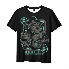 Мужская футболка 3D с принтом Gorilla fighter в Санкт-Петербурге, 100% полиэфир | прямой крой, круглый вырез горловины, длина до линии бедер | boxing | cool | fighter | fist | glove | gorilla | monkey | power | punch | robot | боец | бокс | горилла | крутая | кулак | обезьяна | перчатка | робот | сила | удар