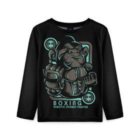 Детский лонгслив 3D с принтом Gorilla fighter в Санкт-Петербурге, 100% полиэстер | длинные рукава, круглый вырез горловины, полуприлегающий силуэт
 | boxing | cool | fighter | fist | glove | gorilla | monkey | power | punch | robot | боец | бокс | горилла | крутая | кулак | обезьяна | перчатка | робот | сила | удар