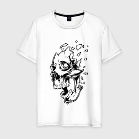 Мужская футболка хлопок с принтом Осколки Черепа в Санкт-Петербурге, 100% хлопок | прямой крой, круглый вырез горловины, длина до линии бедер, слегка спущенное плечо. | минимализм | осколки | осколки черепа | рисунок | череп