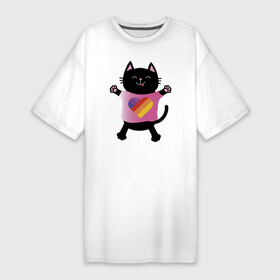 Платье-футболка хлопок с принтом Black cat в Санкт-Петербурге,  |  | black | cat | eyes | heart | like | likee | moustache | mouth | nose | paws | smile | tail | tounge | глаза | кот | котенок | кошка | лапы | нос | рот | сердце | улыбка | усы | хвост | черный | язык