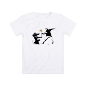 Детская футболка хлопок с принтом Banksy в Санкт-Петербурге, 100% хлопок | круглый вырез горловины, полуприлегающий силуэт, длина до линии бедер | Тематика изображения на принте: art | banksy | street | street art | арт | бэнкси | стрит | стрит арт