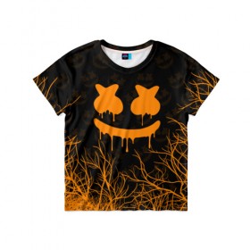 Детская футболка 3D с принтом MARSHMELLO HALLOWEEN в Санкт-Петербурге, 100% гипоаллергенный полиэфир | прямой крой, круглый вырез горловины, длина до линии бедер, чуть спущенное плечо, ткань немного тянется | america | dj | halloween | marshmello | marshmello halloween | usa | америка | маршмелло | маршмелло хеллоуин | хеллоуин