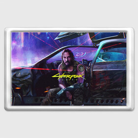 Магнит 45*70 с принтом CYBERPUNK 2077 - КИАНУ в Санкт-Петербурге, Пластик | Размер: 78*52 мм; Размер печати: 70*45 | 2077 | cyber | cyberpunk | demon | glitch | keanu | logo | punk | reeves | samurai | symbol | team | trauma | глитч | демон | киану | кибер | киберпанк | клан | лого | логотип | огонь | панк | ривз | самурай | символ