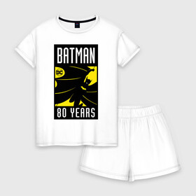 Женская пижама с шортиками хлопок с принтом Batman 80 years в Санкт-Петербурге, 100% хлопок | футболка прямого кроя, шорты свободные с широкой мягкой резинкой | 80 | 80th | anniversary | bat man | batman | batman comics | caped crusader | dark knight | shtatbat | бетмен | брюс уэйн | бэт мен | бэтмен | тёмный рыцарь