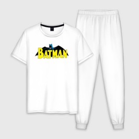 Мужская пижама хлопок с принтом Batman logo в Санкт-Петербурге, 100% хлопок | брюки и футболка прямого кроя, без карманов, на брюках мягкая резинка на поясе и по низу штанин
 | 80 | 80th | anniversary | bat man | batman | batman comics | caped crusader | dark knight | shtatjl | бетмен | брюс уэйн | бэт мен | бэтмен | тёмный рыцарь