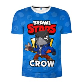Мужская футболка 3D спортивная с принтом BRAWL STARS CROW в Санкт-Петербурге, 100% полиэстер с улучшенными характеристиками | приталенный силуэт, круглая горловина, широкие плечи, сужается к линии бедра | Тематика изображения на принте: brawl stars | brawl stars crow | brawler | crow | бравл старз | бравлер | ворон