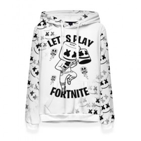 Женская толстовка 3D с принтом FORTNITE x MARSHMELLO в Санкт-Петербурге, 100% полиэстер  | двухслойный капюшон со шнурком для регулировки, мягкие манжеты на рукавах и по низу толстовки, спереди карман-кенгуру с мягким внутренним слоем. | fortnite | fortnite 2 | fortnite x | marshmello | ninja | ninja hyper streamer | ninja streamer | streamer | tyler blevins | маршмелло | ниндзя | фортнайт | фортнайт 2 | фортнайт глава 2