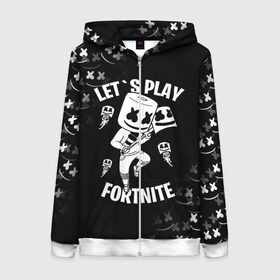 Женская толстовка 3D на молнии с принтом FORTNITE x MARSHMELLO в Санкт-Петербурге, 100% полиэстер | длина до линии бедра, манжеты и пояс оформлены мягкой тканевой резинкой, двухслойный капюшон со шнурком для регулировки, спереди молния, по бокам два кармана | fortnite | fortnite 2 | fortnite x | marshmello | ninja | ninja hyper streamer | ninja streamer | streamer | tyler blevins | маршмелло | ниндзя | фортнайт | фортнайт 2 | фортнайт глава 2