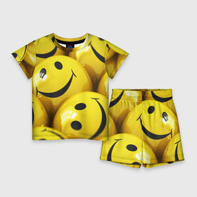 Детский костюм с шортами 3D с принтом YELLOW SMILE в Санкт-Петербурге,  |  | emoji | настроение | позитив | смайлики | смайлы | стикеры | текстура смайл | улыбки | фон смайл | эмодзи