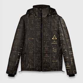 Мужская зимняя куртка 3D с принтом Egypt Hieroglyphs в Санкт-Петербурге, верх — 100% полиэстер; подкладка — 100% полиэстер; утеплитель — 100% полиэстер | длина ниже бедра, свободный силуэт Оверсайз. Есть воротник-стойка, отстегивающийся капюшон и ветрозащитная планка. 

Боковые карманы с листочкой на кнопках и внутренний карман на молнии. | Тематика изображения на принте: egypt | symbol | египет | знаки | иероглифы | надпись | символы