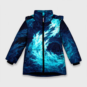 Зимняя куртка для девочек 3D с принтом Abstract fractal blue flame в Санкт-Петербурге, ткань верха — 100% полиэстер; подклад — 100% полиэстер, утеплитель — 100% полиэстер. | длина ниже бедра, удлиненная спинка, воротник стойка и отстегивающийся капюшон. Есть боковые карманы с листочкой на кнопках, утяжки по низу изделия и внутренний карман на молнии. 

Предусмотрены светоотражающий принт на спинке, радужный светоотражающий элемент на пуллере молнии и на резинке для утяжки. | Тематика изображения на принте: abstract | colors | dark | flame | fractal | space | абстракция | космос | краски | огонь | пламя | тёмный | фрактал