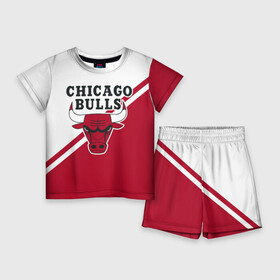 Детский костюм с шортами 3D с принтом Chicago Bulls Red White в Санкт-Петербурге,  |  | Тематика изображения на принте: bulls | chicago | chicago bulls | nba | баскетбол | буллз | нба | чикаго | чикаго буллз