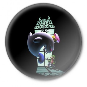 Значок с принтом Luigis Mansion в Санкт-Петербурге,  металл | круглая форма, металлическая застежка в виде булавки | Тематика изображения на принте: game | luigis mansion | mario | nintendo | видеоигра | игра | луиджи | марио | привидение | призрак