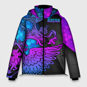 Мужская зимняя куртка 3D с принтом RUSSIA Sports Uniform в Санкт-Петербурге, верх — 100% полиэстер; подкладка — 100% полиэстер; утеплитель — 100% полиэстер | длина ниже бедра, свободный силуэт Оверсайз. Есть воротник-стойка, отстегивающийся капюшон и ветрозащитная планка. 

Боковые карманы с листочкой на кнопках и внутренний карман на молнии. | Тематика изображения на принте: aesthetic | collection | fashion | hybrid | original | pro | review | russia | sports | герб | орнамент | россия | рф | спорт | униформа | форма