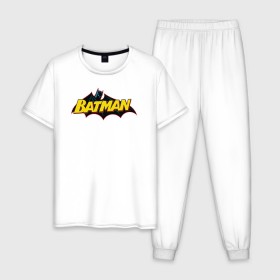 Мужская пижама хлопок с принтом Batman Logo в Санкт-Петербурге, 100% хлопок | брюки и футболка прямого кроя, без карманов, на брюках мягкая резинка на поясе и по низу штанин
 | 80 | 80th | anniversary | bat man | batman | batman comics | caped crusader | dark knight | shtatjl | бетмен | брюс уэйн | бэт мен | бэтмен | тёмный рыцарь