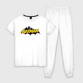 Женская пижама хлопок с принтом Batman Logo в Санкт-Петербурге, 100% хлопок | брюки и футболка прямого кроя, без карманов, на брюках мягкая резинка на поясе и по низу штанин | 80 | 80th | anniversary | bat man | batman | batman comics | caped crusader | dark knight | shtatjl | бетмен | брюс уэйн | бэт мен | бэтмен | тёмный рыцарь