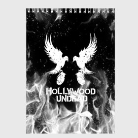 Скетчбук с принтом HOLLYWOOD UNDEAD в Санкт-Петербурге, 100% бумага
 | 48 листов, плотность листов — 100 г/м2, плотность картонной обложки — 250 г/м2. Листы скреплены сверху удобной пружинной спиралью | deuce | hollywood undead | hu | j dog | shady jeff | голливуд | голливудская нежить | даниэль мурильо | джордан террелл | джордж артур рейган | дилан альварес | мэттью сент клер | нежить