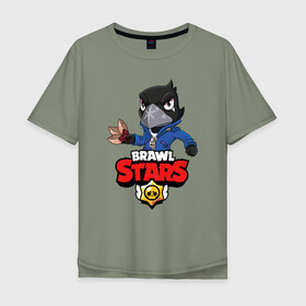 Мужская футболка хлопок Oversize с принтом BRAWL STARS CROW в Санкт-Петербурге, 100% хлопок | свободный крой, круглый ворот, “спинка” длиннее передней части | brawl stars | bull | colt | crow | leon | stars | берли | бо | брок | ворон | джесси | динамайк | дэррил | кольт | леон | мортис | нита | пайпер | пенни | поко | пэм | рикошет | спайк | фрэнк | шелли | эль примо