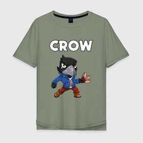 Мужская футболка хлопок Oversize с принтом BRAWL STARS CROW в Санкт-Петербурге, 100% хлопок | свободный крой, круглый ворот, “спинка” длиннее передней части | brawl stars | bull | colt | crow | leon | stars | берли | бо | брок | ворон | джесси | динамайк | дэррил | кольт | леон | мортис | нита | пайпер | пенни | поко | пэм | рикошет | спайк | фрэнк | шелли | эль примо