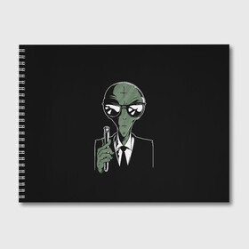 Альбом для рисования с принтом Пришелец в Черном в Санкт-Петербурге, 100% бумага
 | матовая бумага, плотность 200 мг. | alien | men in black | ufo | инопланетяне | инопланетянин | люди в черном | нло | пришелец | пришельцы