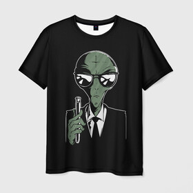 Мужская футболка 3D с принтом Пришелец в Черном в Санкт-Петербурге, 100% полиэфир | прямой крой, круглый вырез горловины, длина до линии бедер | Тематика изображения на принте: alien | men in black | ufo | инопланетяне | инопланетянин | люди в черном | нло | пришелец | пришельцы