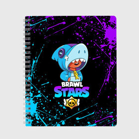 Тетрадь с принтом BRAWL STARS LEON SHARK в Санкт-Петербурге, 100% бумага | 48 листов, плотность листов — 60 г/м2, плотность картонной обложки — 250 г/м2. Листы скреплены сбоку удобной пружинной спиралью. Уголки страниц и обложки скругленные. Цвет линий — светло-серый
 | Тематика изображения на принте: brawl stars | bull | colt | crow | leon | leon shark | shark | stars | акула | берли | ворон | динамайк | кольт | леон | леон акула | нита | спайк | шелли | эль примо