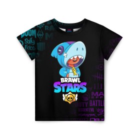 Детская футболка 3D с принтом BRAWL STARS LEON SHARK в Санкт-Петербурге, 100% гипоаллергенный полиэфир | прямой крой, круглый вырез горловины, длина до линии бедер, чуть спущенное плечо, ткань немного тянется | brawl stars | bull | colt | crow | leon | leon shark | shark | stars | акула | берли | ворон | динамайк | кольт | леон | леон акула | нита | спайк | шелли | эль примо