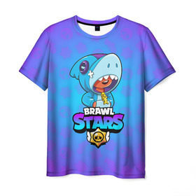 Мужская футболка 3D с принтом BRAWL STARS LEON SHARK в Санкт-Петербурге, 100% полиэфир | прямой крой, круглый вырез горловины, длина до линии бедер | brawl stars | bull | colt | crow | leon | leon shark | shark | stars | акула | берли | ворон | динамайк | кольт | леон | леон акула | нита | спайк | шелли | эль примо