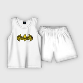Детская пижама с шортами хлопок с принтом Batman logo в Санкт-Петербурге,  |  | bat man | batman | batman comics | caped crusader | comics | dark knight | shtatjl | бетмен | брюс уэйн | бэт мен | бэтмен | тёмный рыцарь