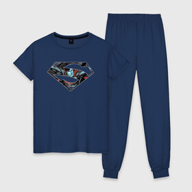 Женская пижама хлопок с принтом Superman в Санкт-Петербурге, 100% хлопок | брюки и футболка прямого кроя, без карманов, на брюках мягкая резинка на поясе и по низу штанин | clark kent | superman | кларк кент | супермен | супермэн