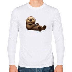 Мужской лонгслив хлопок с принтом Otter emoji в Санкт-Петербурге, 100% хлопок |  | 
