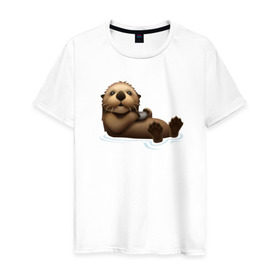 Мужская футболка хлопок с принтом Otter emoji в Санкт-Петербурге, 100% хлопок | прямой крой, круглый вырез горловины, длина до линии бедер, слегка спущенное плечо. | 