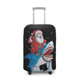 Чехол для чемодана 3D с принтом Санта и акула в Санкт-Петербурге, 86% полиэфир, 14% спандекс | двустороннее нанесение принта, прорези для ручек и колес | bells | christmas | claus | jingle | merry | santa | vevo | год | дед | клаус | мороз | новый | олени | олень | рождество | санта | снеговик | снежинки | узор