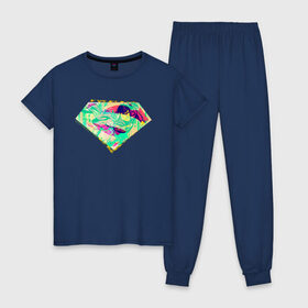 Женская пижама хлопок с принтом Superman logo в Санкт-Петербурге, 100% хлопок | брюки и футболка прямого кроя, без карманов, на брюках мягкая резинка на поясе и по низу штанин | Тематика изображения на принте: clark kent | shtatjl | superman | кларк кент | супермен | супермэн