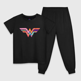 Детская пижама хлопок с принтом Wonder Woman logo в Санкт-Петербурге, 100% хлопок |  брюки и футболка прямого кроя, без карманов, на брюках мягкая резинка на поясе и по низу штанин
 | dc | dc comics | diana prince | shtatjl | wonder woman | вандер вуман | вондер вуман | галь гадот | диана принс | супер женщина | чудо женщина