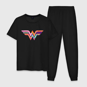 Мужская пижама хлопок с принтом Wonder Woman logo в Санкт-Петербурге, 100% хлопок | брюки и футболка прямого кроя, без карманов, на брюках мягкая резинка на поясе и по низу штанин
 | dc | dc comics | diana prince | shtatjl | wonder woman | вандер вуман | вондер вуман | галь гадот | диана принс | супер женщина | чудо женщина