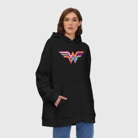 Худи SuperOversize хлопок с принтом Wonder Woman logo в Санкт-Петербурге, 70% хлопок, 30% полиэстер, мягкий начес внутри | карман-кенгуру, эластичная резинка на манжетах и по нижней кромке, двухслойный капюшон
 | dc | dc comics | diana prince | shtatjl | wonder woman | вандер вуман | вондер вуман | галь гадот | диана принс | супер женщина | чудо женщина