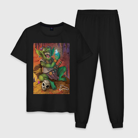 Мужская пижама хлопок с принтом Greedy Goblin в Санкт-Петербурге, 100% хлопок | брюки и футболка прямого кроя, без карманов, на брюках мягкая резинка на поясе и по низу штанин
 | Тематика изображения на принте: greedy goblin жадный гоблин