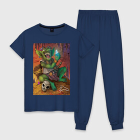 Женская пижама хлопок с принтом Greedy Goblin в Санкт-Петербурге, 100% хлопок | брюки и футболка прямого кроя, без карманов, на брюках мягкая резинка на поясе и по низу штанин | greedy goblin жадный гоблин