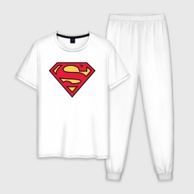 Мужская пижама хлопок с принтом Superman logo в Санкт-Петербурге, 100% хлопок | брюки и футболка прямого кроя, без карманов, на брюках мягкая резинка на поясе и по низу штанин
 | Тематика изображения на принте: clark kent | superman | кларк кент | супермен | супермэн