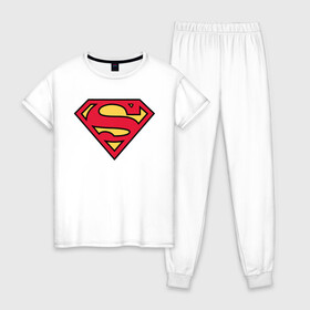 Женская пижама хлопок с принтом Superman logo в Санкт-Петербурге, 100% хлопок | брюки и футболка прямого кроя, без карманов, на брюках мягкая резинка на поясе и по низу штанин | clark kent | superman | кларк кент | супермен | супермэн