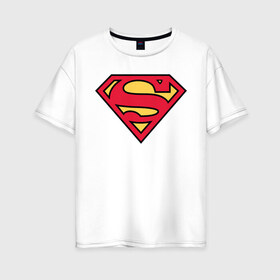 Женская футболка хлопок Oversize с принтом Superman logo в Санкт-Петербурге, 100% хлопок | свободный крой, круглый ворот, спущенный рукав, длина до линии бедер
 | Тематика изображения на принте: clark kent | superman | кларк кент | супермен | супермэн