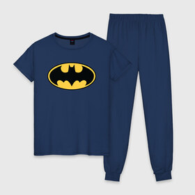 Женская пижама хлопок с принтом Batman logo в Санкт-Петербурге, 100% хлопок | брюки и футболка прямого кроя, без карманов, на брюках мягкая резинка на поясе и по низу штанин | bat man | batman | batman comics | caped crusader | comics | dark knight | бетмен | брюс уэйн | бэт мен | бэтмен | тёмный рыцарь