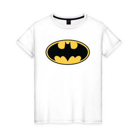 Женская футболка хлопок с принтом Batman logo в Санкт-Петербурге, 100% хлопок | прямой крой, круглый вырез горловины, длина до линии бедер, слегка спущенное плечо | bat man | batman | batman comics | caped crusader | comics | dark knight | бетмен | брюс уэйн | бэт мен | бэтмен | тёмный рыцарь