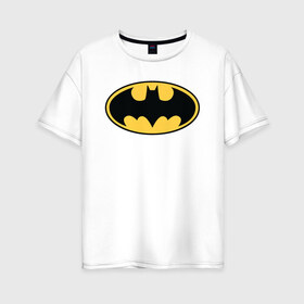 Женская футболка хлопок Oversize с принтом Batman logo в Санкт-Петербурге, 100% хлопок | свободный крой, круглый ворот, спущенный рукав, длина до линии бедер
 | bat man | batman | batman comics | caped crusader | comics | dark knight | бетмен | брюс уэйн | бэт мен | бэтмен | тёмный рыцарь
