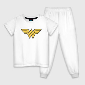 Детская пижама хлопок с принтом Wonder Woman Logo в Санкт-Петербурге, 100% хлопок |  брюки и футболка прямого кроя, без карманов, на брюках мягкая резинка на поясе и по низу штанин
 | dc | dc comics | diana prince | wonder woman | вандер вуман | вондер вуман | диана принс | супер женщина | чудо женщина